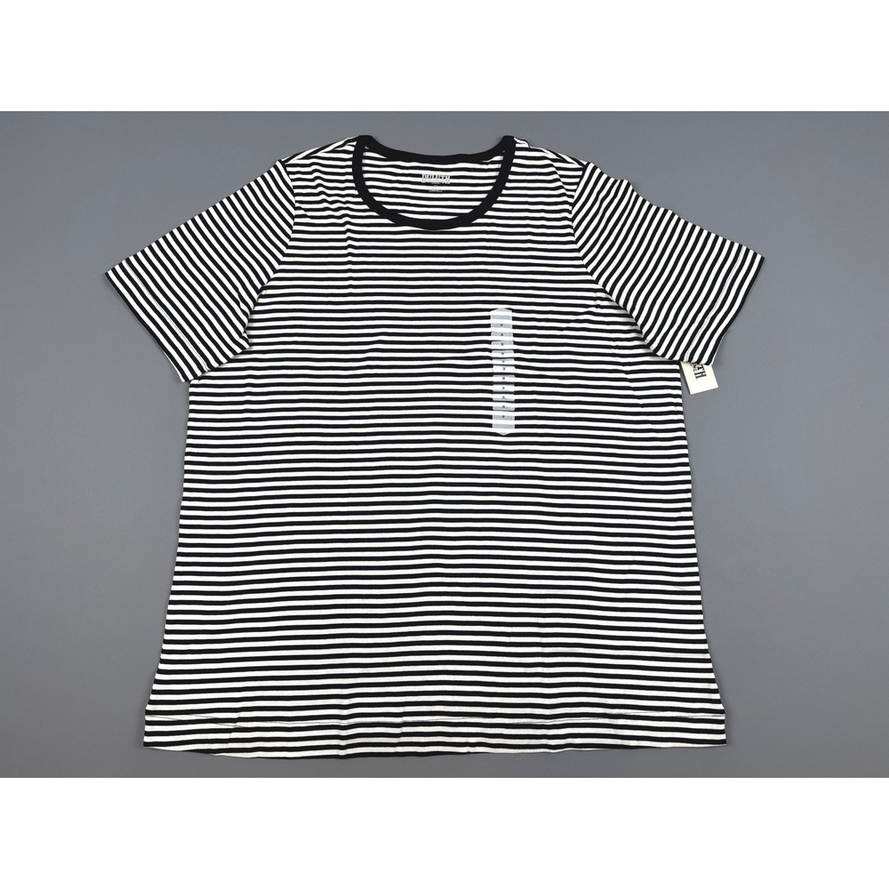 Duluth Trading Co Longtail T Elbow Sleeve Scoopneck Black White Stripe 2X
